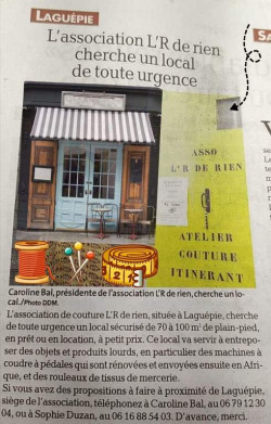 Article de presse Recherche d'un local Septembre 2020
